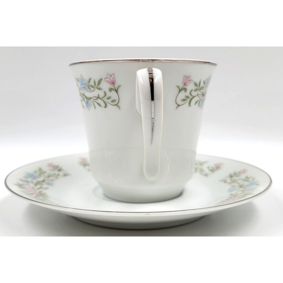 Eileen Cotillion Cup & Saucer Japan Floral Pink Blue Platinum Trim Set of 2 - Picture 12 of 14